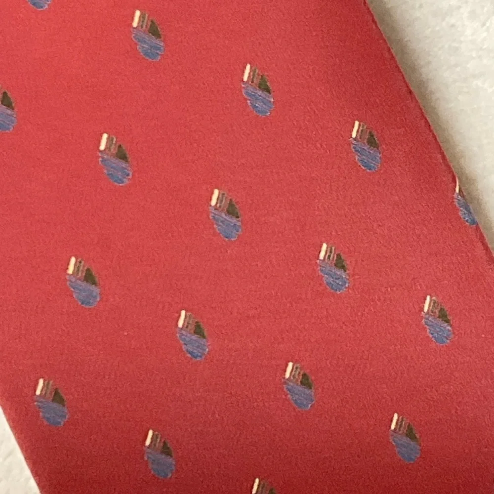 VTG John Silk & Co Haberdashers‎ Men Silk Tie Preppy Red Blue Foulard Italy Rare